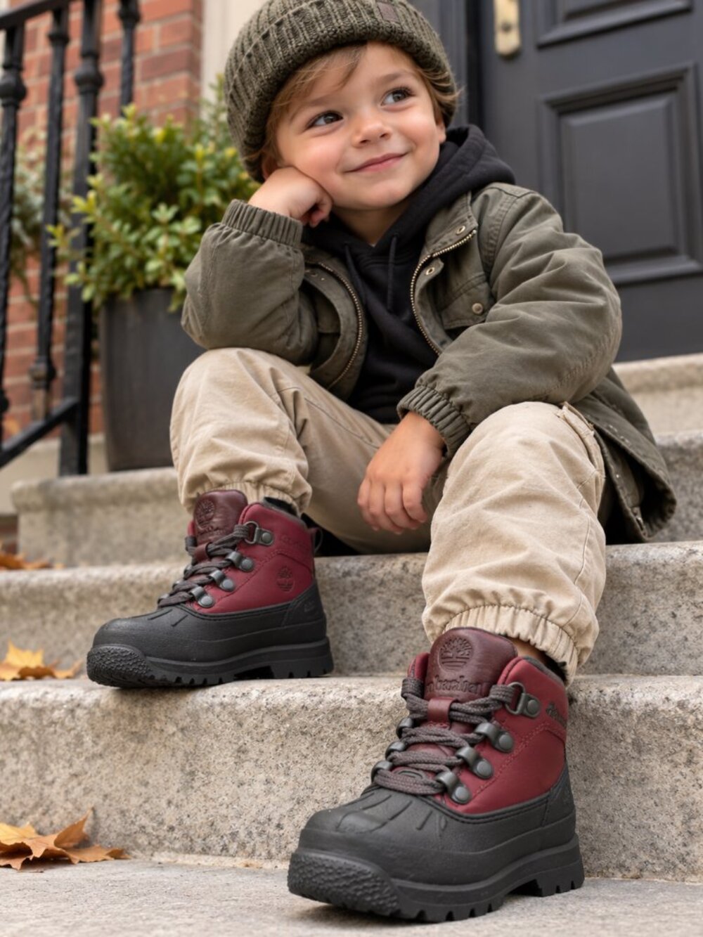 Timberland Toddler Leather Boots Size 5 Burgundy Black - New in Box